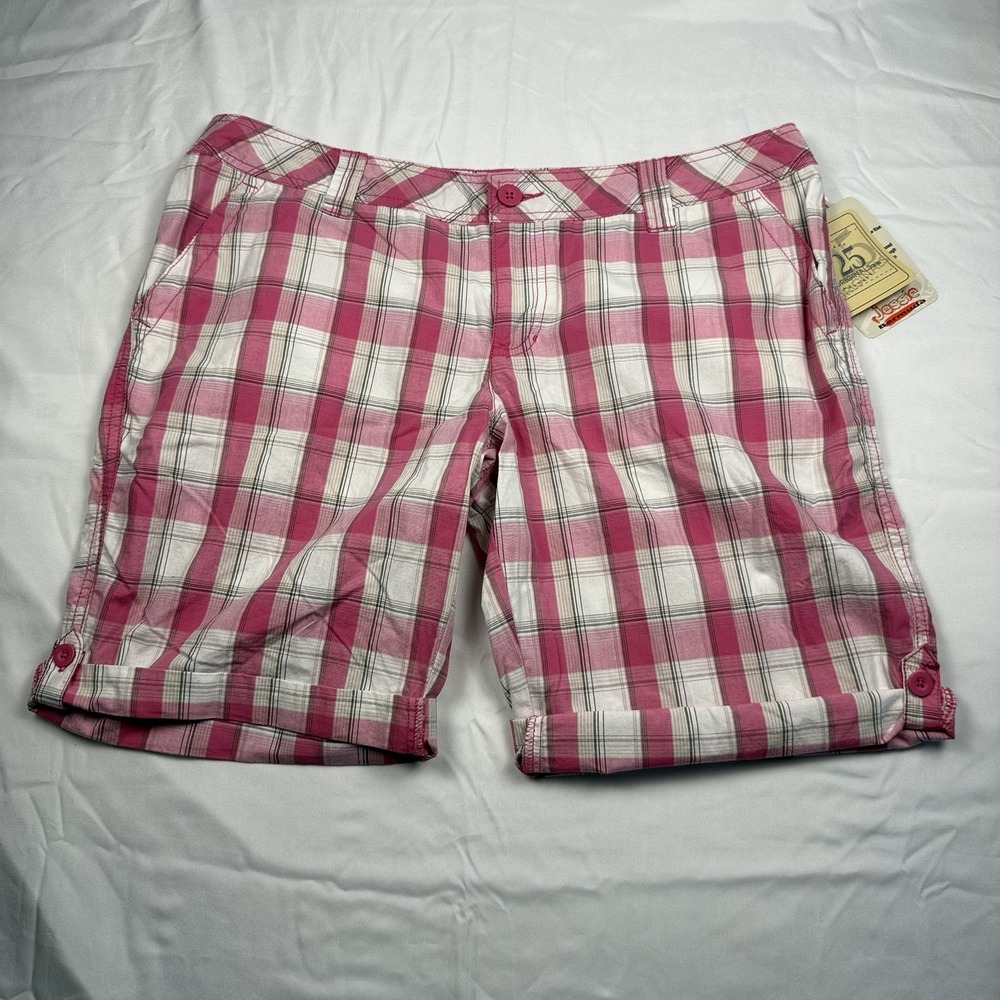 NWT Y2K 725 Originals Pink Plaid Bermuda Shorts Size 16 100% Cotton Cuffed